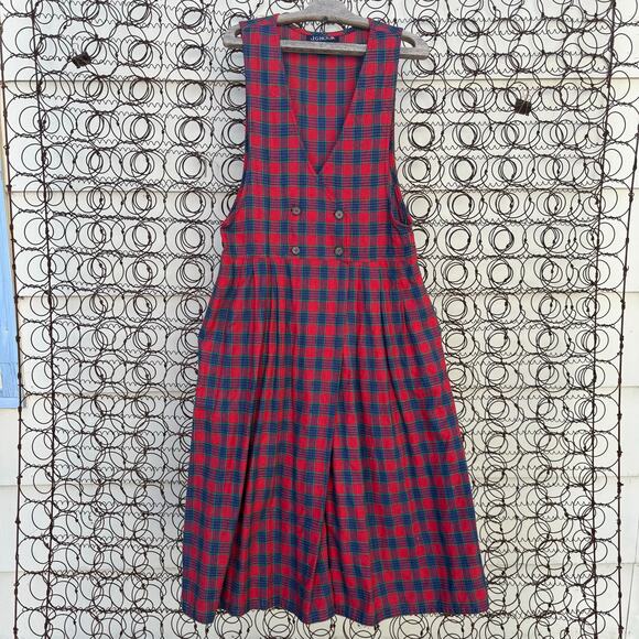 Vintage Dresses & Skirts - Vintage 90s JG Hook Red Blue Green Plaid Christmas Wrap Tank Dress Teacher 12